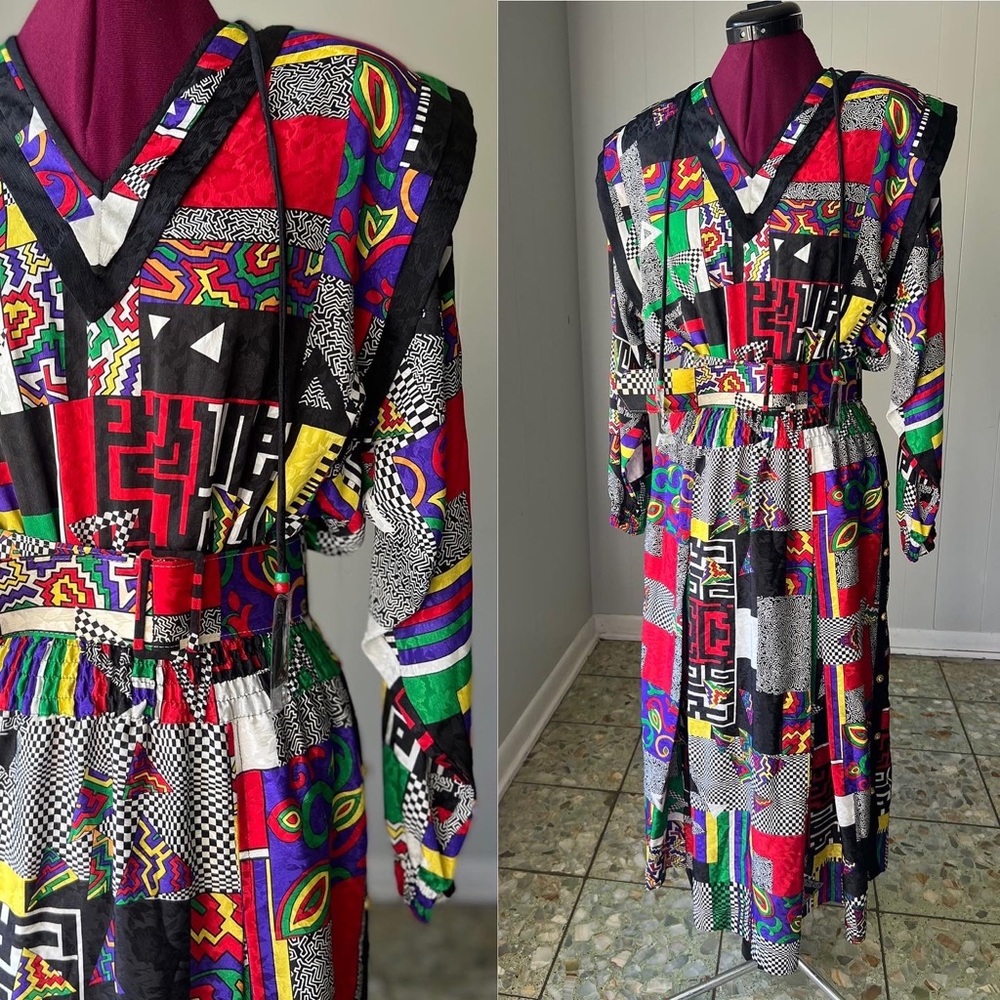 Rare 80s Deadstock DIANE FREIS Pop Art Dress - NWT - Colorful - Abstract